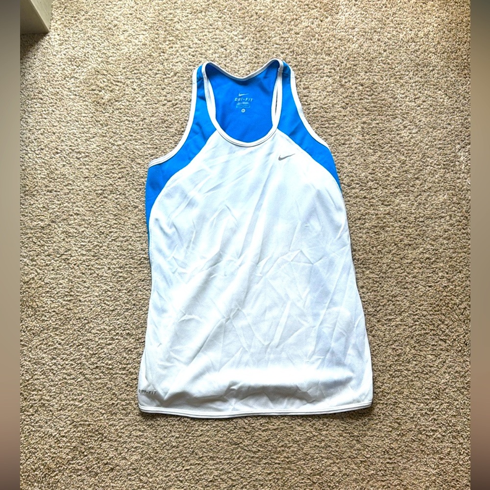 Nike Women's Dri-FIT Sleeveless Tank (Blue and White, Size: Medium)